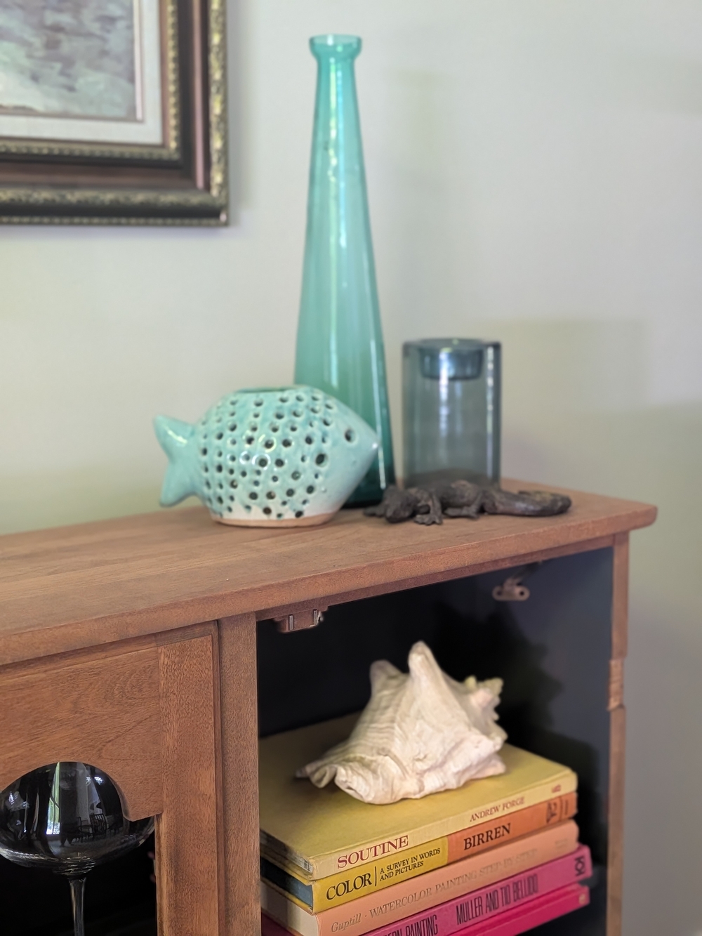 Aqua Turquoise Ceramic Fish Votive Candle Holder Lantern